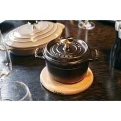 New ???? Staub Cast Iron - Accessories 6-inch, round, Magnetic Wood Trivet, brown ???? -Zwilling-shop 000011403