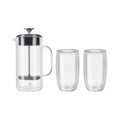 Wholesale ???? ZWILLING Sorrento Double Wall Glassware 3-pc French Press and Latte Glass Set ????